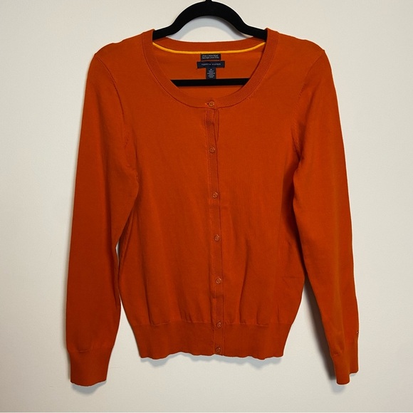 ☁️ Tommy Hilfiger/ Pima cotton orange full button cardigan - Picture 9 of 10